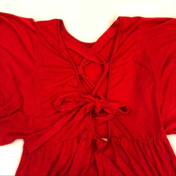 Elodie Red Flutter Sleeve Blouse with Lace Up Back Bow Detail - Picture 3 of 8